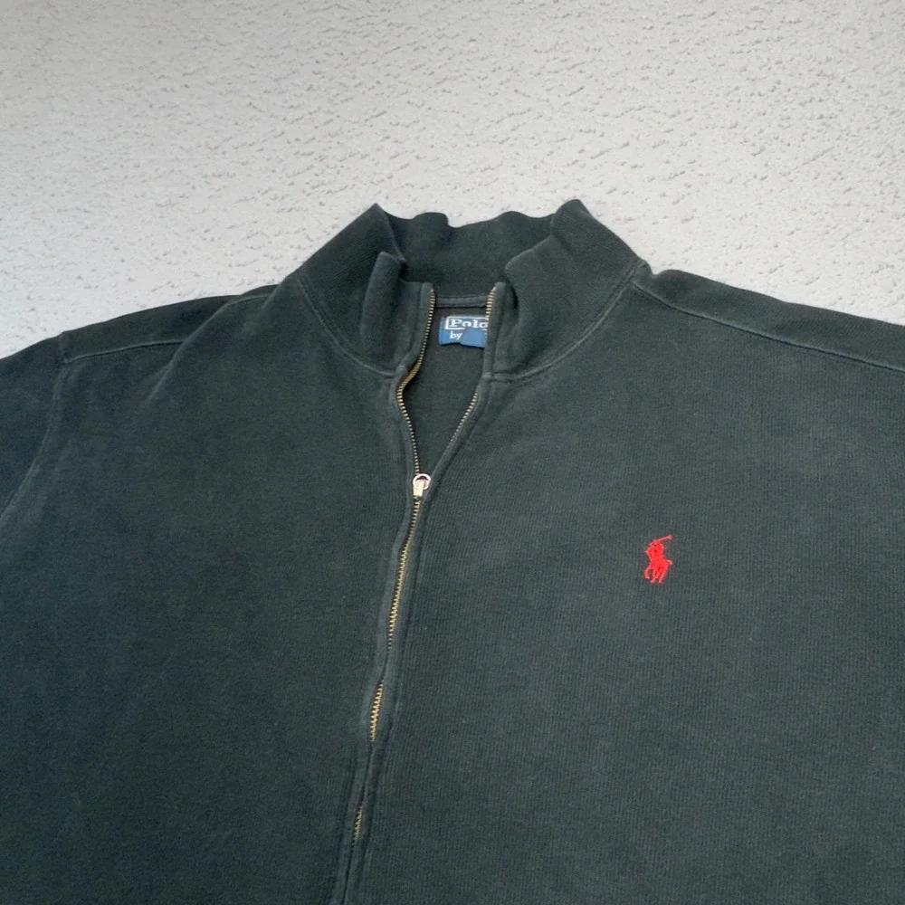Polo‎ Ralph Lauren Sweater Jacket Mens XL Black Sweater Pony Ribbed Knit